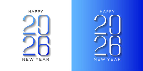 happy new year 2026 logo, with blue gradient color numbers on white background, for poster, calendar