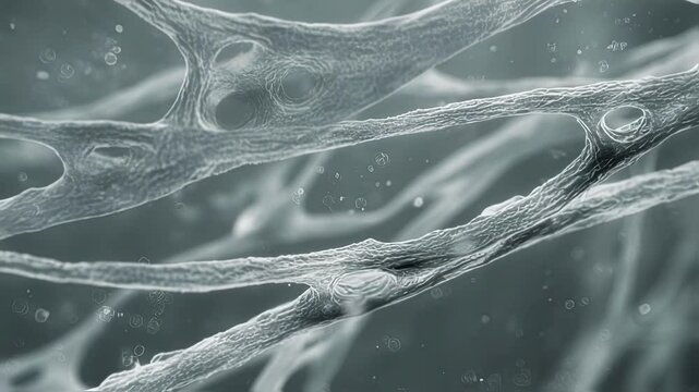 Microscopic view revealing interconnected osteocytes within trabecular bone tissue, highlighting complex cellular network crucial for bone health and structural integrity