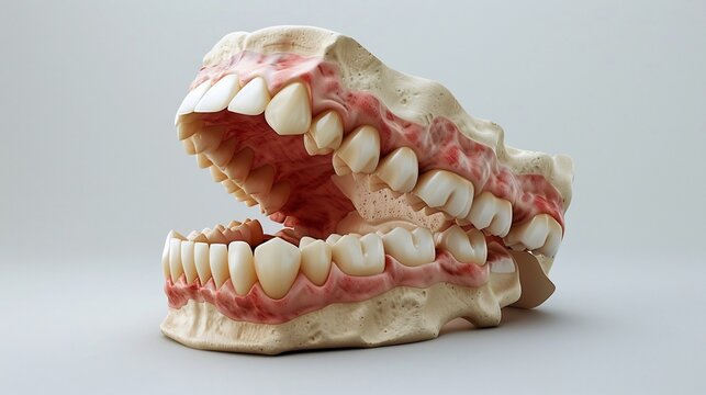 3d model of a maxillary and mandibular bite showing an ideal occlusion isolated on a white background
