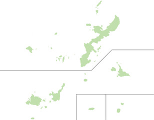 沖縄県　地図　黄緑　イラスト