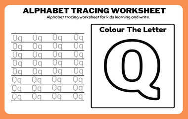Writing practice of letters Q. Coloring and tracing book. Education for children illustration