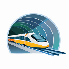 Maglev train moving through tunnel with magnetic track and streamlined look.