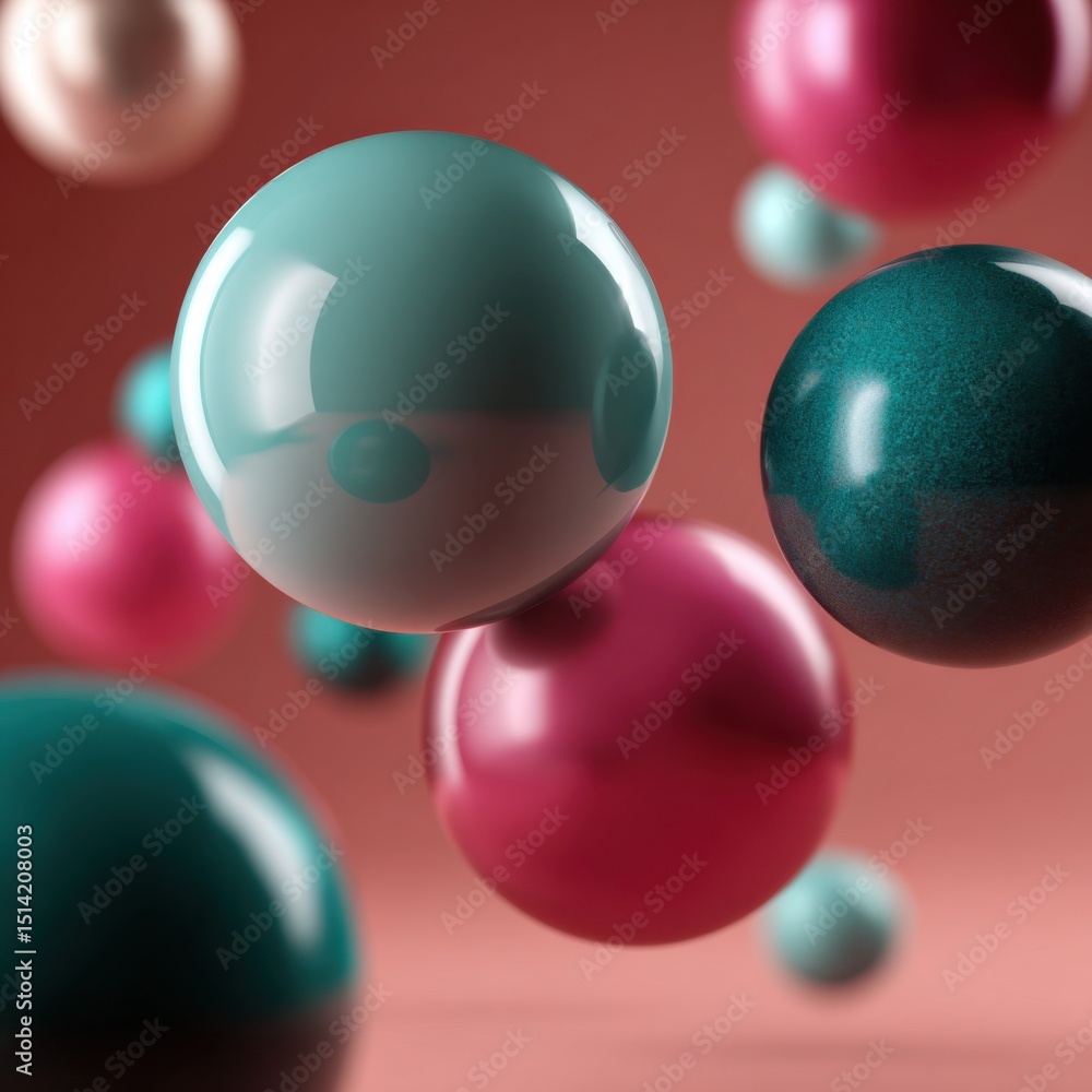 Poster floating spheres: a captivating display of iridescent orbs, elegantly suspended in space, creating a