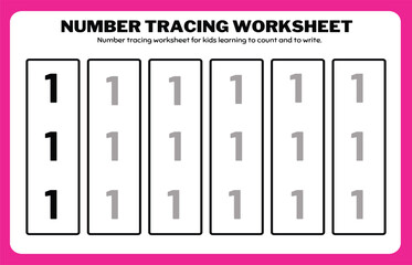 Number tracing practice worksheet with Worksheet for learning numbers. Number training writes and counts numbers. Exercises handwriting practice	