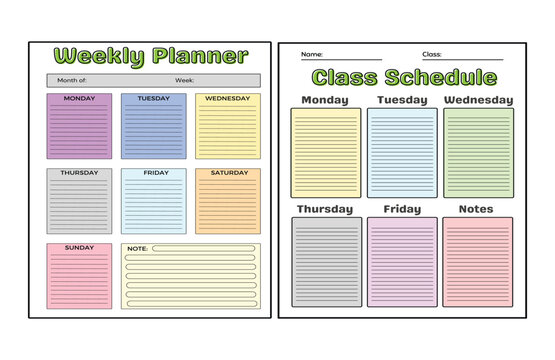 Paper size A4 Vector Planner template Blank vertical notebook page. daily, weekly, monthly, notes, goals. Week starts on Monday
