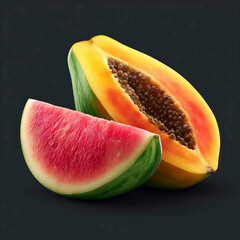 Watermelon and papaya tropical fruit slice combination