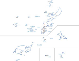 沖縄県　地図　白　斑点　イラスト