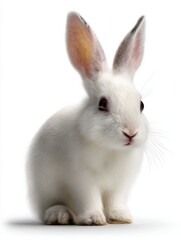 Fototapeta premium Gentle White Rabbit Portrait: A captivating portrait of a pristine white rabbit, showcasing its delicate features and innocent charm against a clean backdrop.
