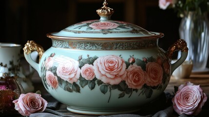 Exquisite Porcelain Soup Tureen with Roses