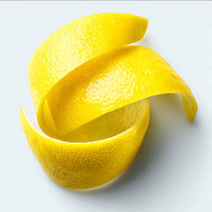 lemon twist peel isolated on pure white background fresh vibrant yellow artistic curl