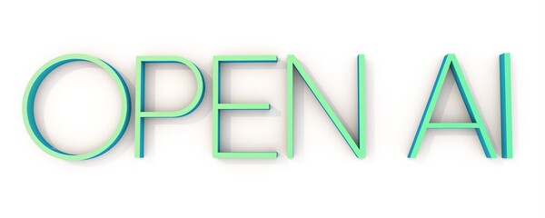 3D text "open ai" on a white background. Machine learning.