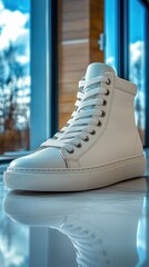 White Leather Sneaker Reflection