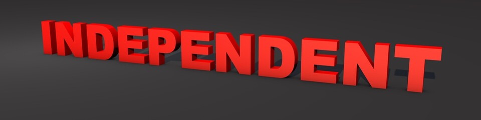 Red 3D text "Independent" on a gray background.