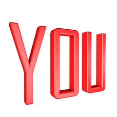 Red 3D inscription YOU on a white background.