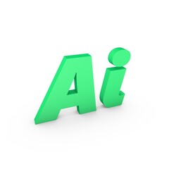 3D AI text on white background with shadow. Artificial intelligence.