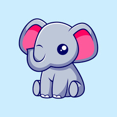 Naklejka premium Cute Chibi Elephant Cartoon - Adorable Animal Illustration