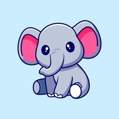 Naklejka premium Cute Chibi Elephant Cartoon - Adorable Animal Illustration
