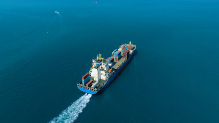 Aerial view of the freight shipping transport system cargo ship container. international transportation Export-import business, logistics, transportation industry concepts	