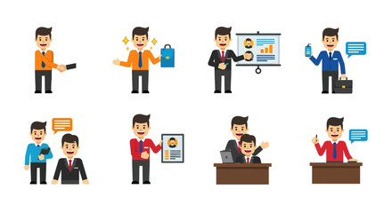 Cartoon Businessmen in Various Poses and Scenarios