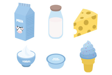 Set dairy milk products vector design illustration. Suitable for clip art, stickers, flat design illustration, etc
