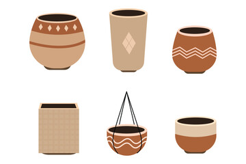 Set of empty flower pots for house plants vector design illustration. Suitable for clip art, stickers, flat design illustration, etc