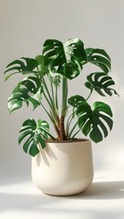 Potted houseplant with fresh green leaves, a natural home decoration showing growth