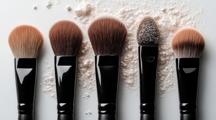 Five Professional Makeup Brushes on Powder