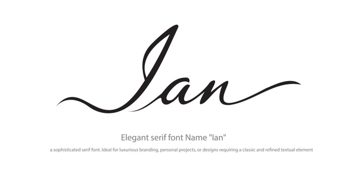 The elegant name 'Ian' rendered in a sophisticated serif font. Ideal for luxurious branding, personal projects, or designs requiring a classic and refined textual element.