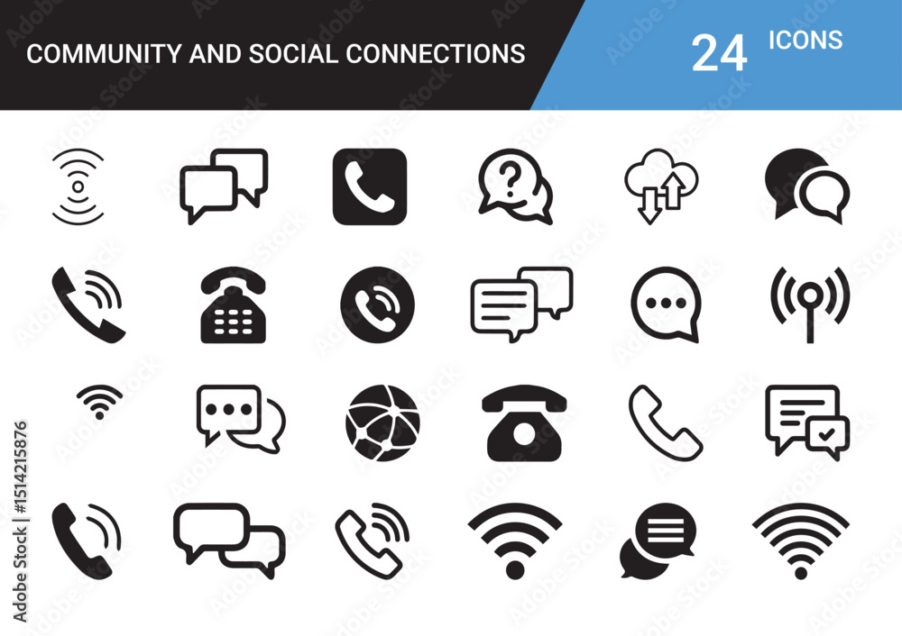 Aufkleber icons of communication and community: a comprehensive collection of icons representing essential com