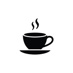 Obraz premium Cup With Steam Black Silhouette on Plate Transparent Background, Hot Beverage Icon