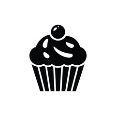 Cupcake Black Silhouette with Cherry on Top and Transparent Background