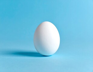Single white egg on bright blue background