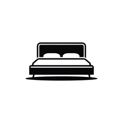 Isolated Black Bed Icon with Pillows on Transparent Background