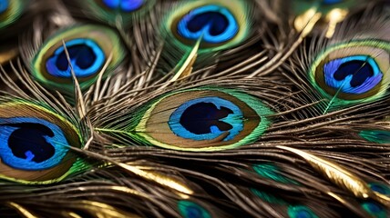 Obraz premium Macro Shot of Vibrant Peacock Feathers with Iridescent Eyespots