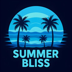 Obraz premium Graphic Illustration Of Tropical Sunset With Palm Trees