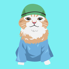Cute Muslim Cat in Traditional Islamic Clothing, Muslim Cap and Thobe, Muslim Robe. Cartoon Vector Illustration.