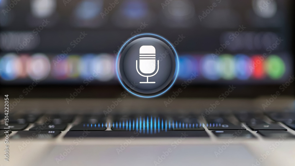 Aufkleber ai microphone voice recognition customer service startup rf technology concept with digital sound wa