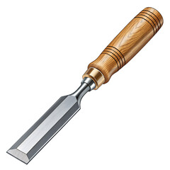 Naklejka premium Sharp Chisel's Precision: A close-up shot highlighting a new, sharp chisel with a wooden handle, a symbol of precision, craftsmanship, and attention to detail.