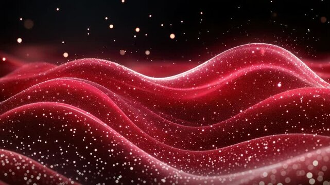 Abstract Red Wavy Surface with Sparkling Particles