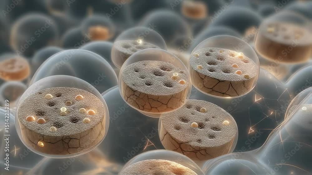 Poster microscopic view of nanocellulose aerogels gradually integrating with porous cork discs inside trans