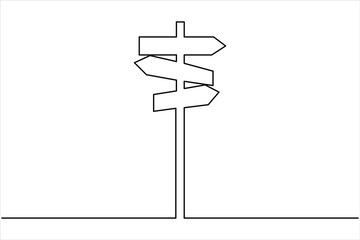 Continuous one line art drawing of road direction signboard design outline vector illustration