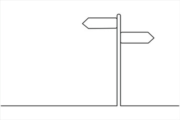 Continuous one line art drawing of road direction signboard design outline vector illustration