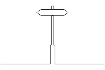 Fototapeta premium Continuous one line art drawing of road direction signboard design outline vector illustration