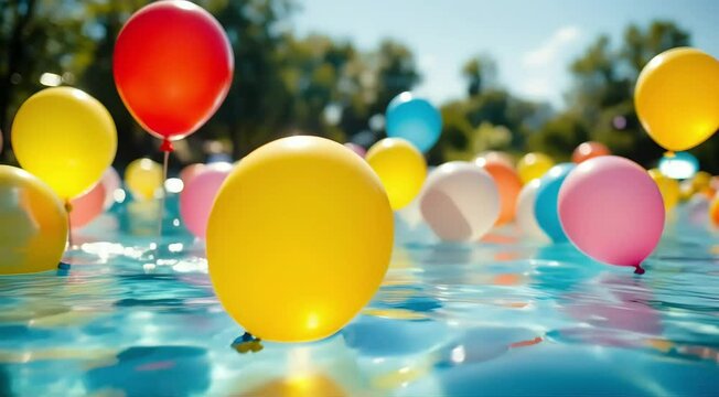 Colorful balloons floating pool summer fun
