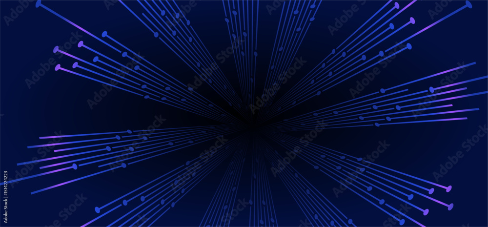 Fototapete radially oriented lines with circle accents, fading into darkness