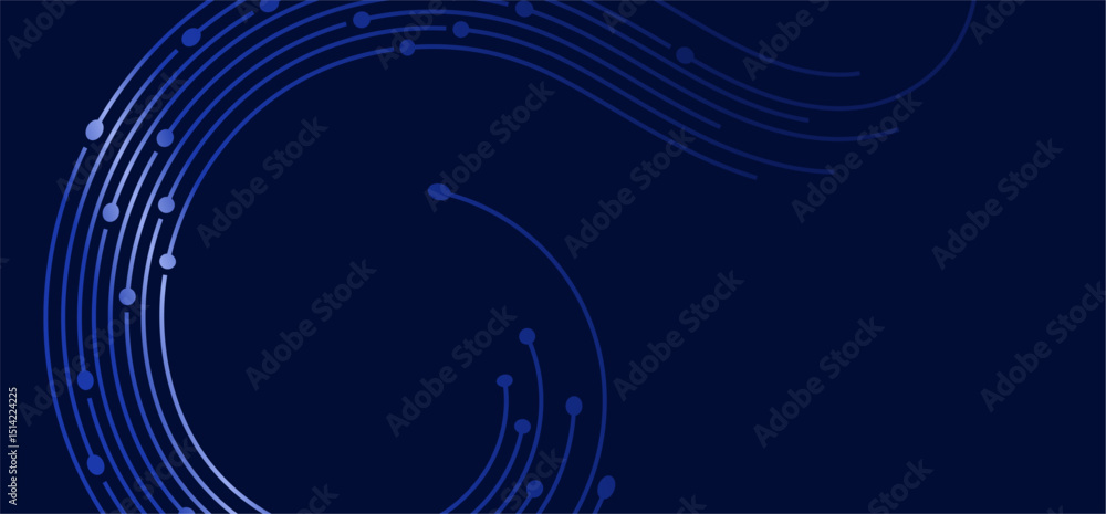 Fototapete blue abstract tech pattern with curves and dots on a dark backdrop