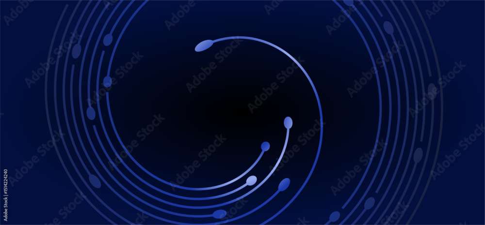 Leinwandbilder blue concentric arcs with node-like points on dark background