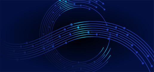 Abstract blue curved lines & dots on dark background