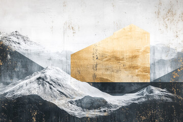 Vintage grunge old wooden sign in the mountains with a textured stone and aged wood background, perfect for antique design