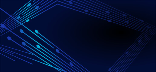 Abstract blue circuit lines with dot connectors on a dark background